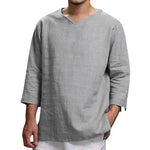 Loose Casual V-neck Top Cotton And Linen Long Sleeve Pullover Shirt Men's Shirt Top - EX-STOCK Canada