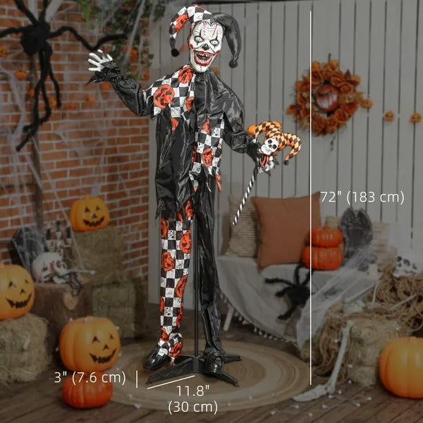 Life Size Halloween Animated Clown With Red Light Up Eyes, Sound Activated Scary Halloween Decorations, Battery Operated EX-STOCK Canada 