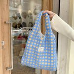 Waffle Flannel Bag Tote Bag Large Capacity Commute Minimalist Student Class Bag - EX-STOCK CANADA