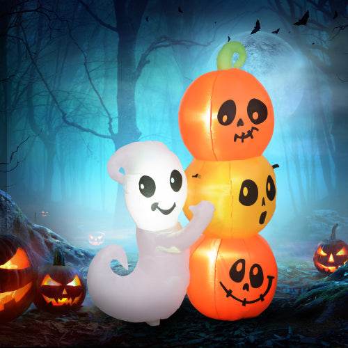 HOMCOM 5ft Inflatable Halloween Decoration Ghost And Pumpkin, Blow Up Outdoor LED Yard Display, Waterproof - EX-STOCK Canada
