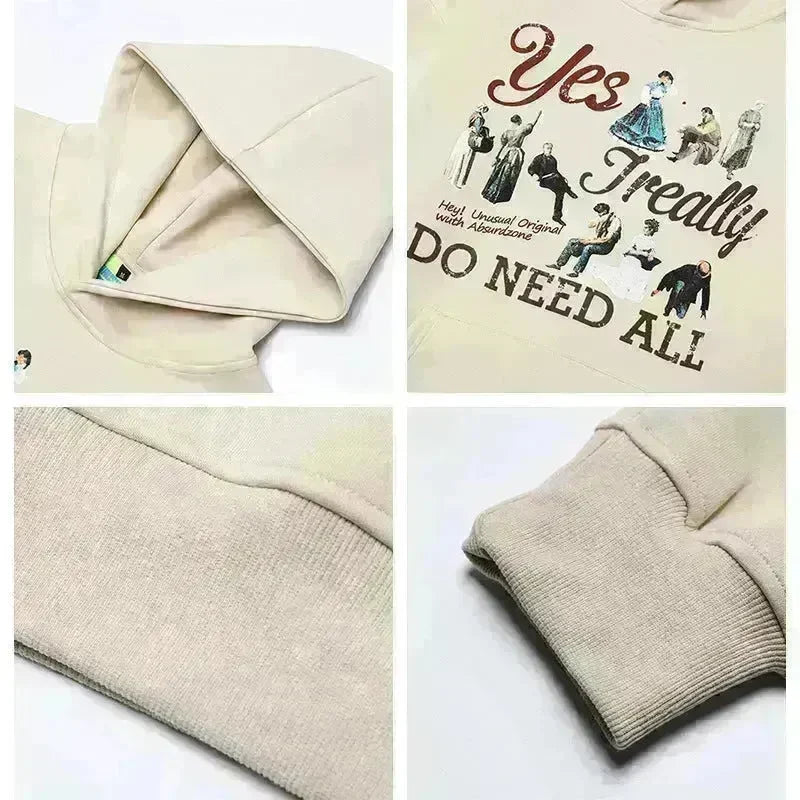 American Retro Washed Distressed Cartoon Letter Print Pullover Hoodie Sweatshirt - EX-STOCK CANADA