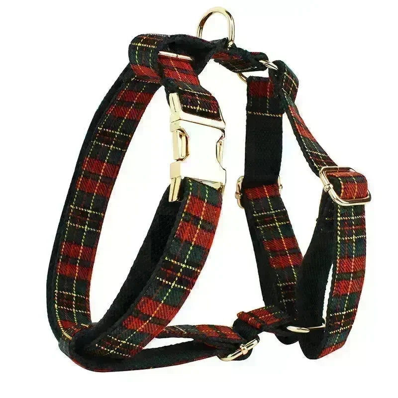 Christmas Pet Collar Plaid With Green Background Dog Rope Leash Suit - EX-STOCK CANADA