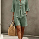 Women's Two-Piece Shorts Suit – V-Neck Ruffle Top & Short Pant Set