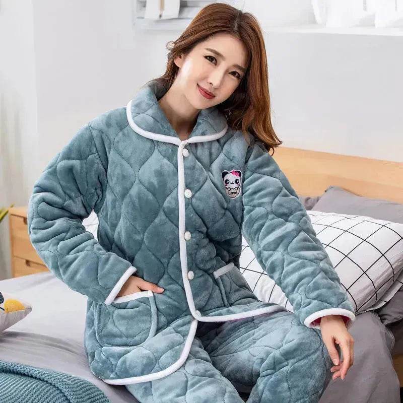 Plus Velvet Coral Winter Outfit Can Be Worn Outside Winter and Autumn pajamas and Sleepwear Loungewear - EX-STOCK Canada