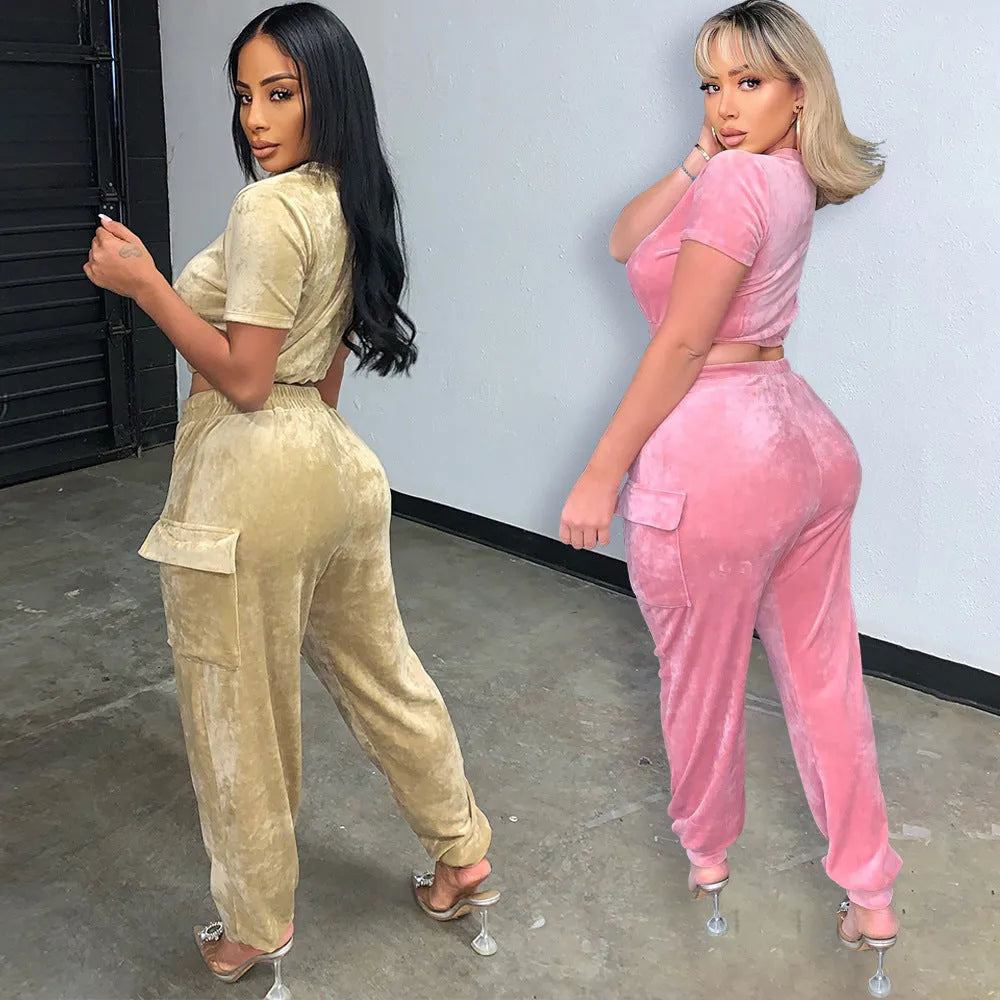 2pcs Fashion Velvet Athleisure Outfit set sweatsuit women - EX-STOCK CANADA