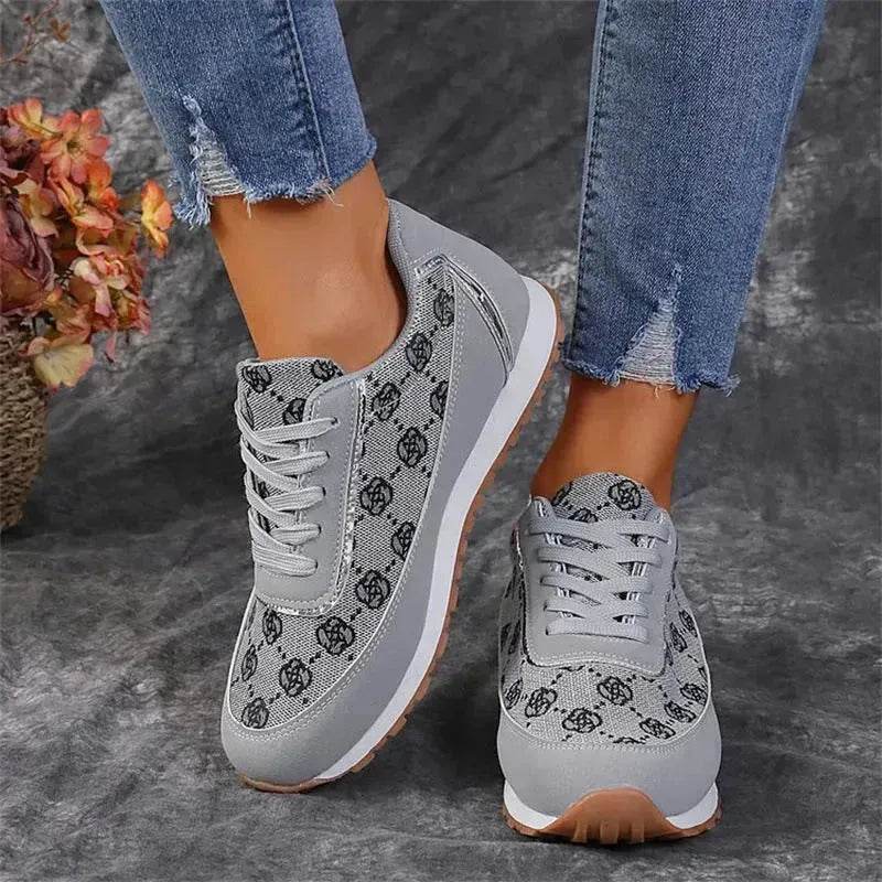 Flower Print Lace-up Sneakers Casual Fashion Lightweight Breathable Walking Running Sports Shoes Women Flats - EX-STOCK Canada
