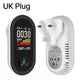 Gas detector with digital display and UK plug adapter on a white background
