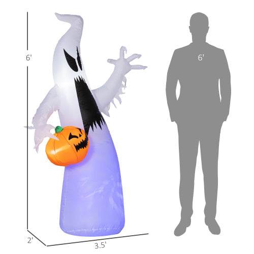 HOMCOM 5.9 Halloween Inflatable Outdoor Decoration Ghost With Pumpkin, Blow Up LED Yard Decor For Garden, Lawn, Party, Holiday, Waterproof - EX-STOCK Canada