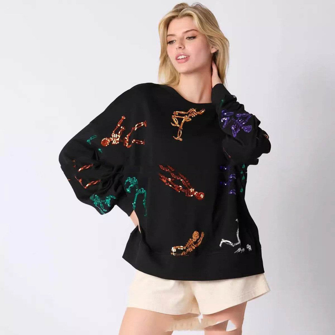 Women's Halloween Skull Sequined Sweater Loose - EX-STOCK Canada