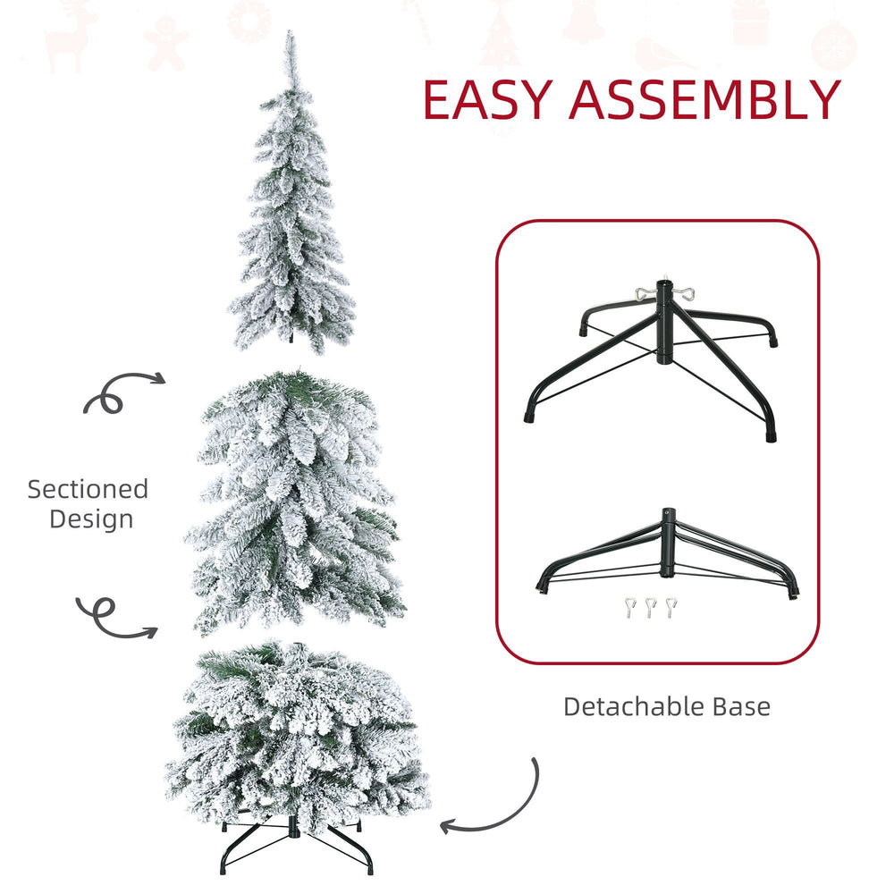 6' Artificial Slim Flocked Christmas Trees, With Snow Frosted Branches, Downswept Shape, Steel Base EX-STOCK Canada 