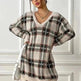 Deer Plush V-neck Long Sleeve Plaid Winter Jumper Mini dress - EX-STOCK CANADA