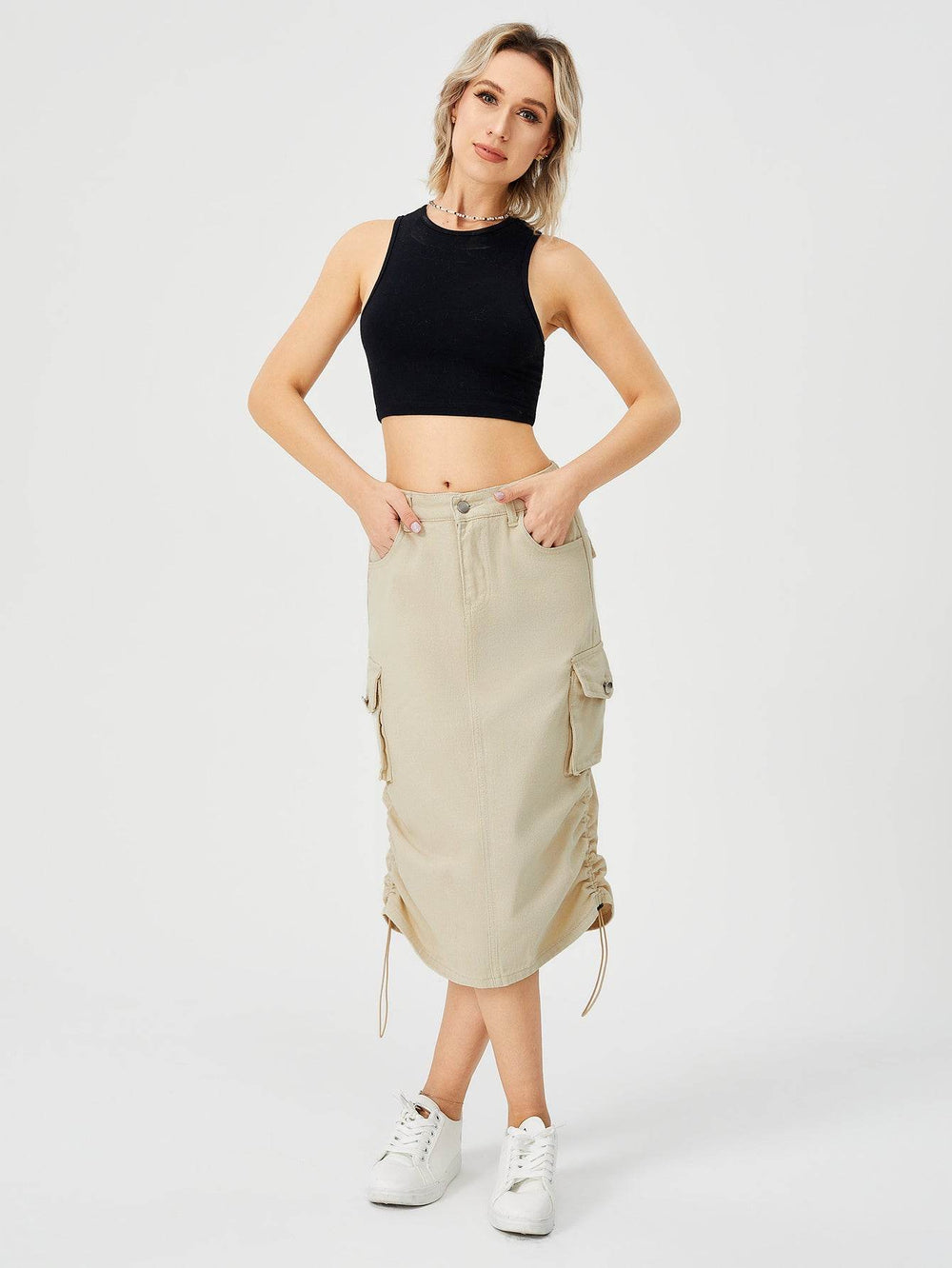 Women Casual Street wear High waisted Pencil Midi Cargo Skirt - EX-STOCK Canada