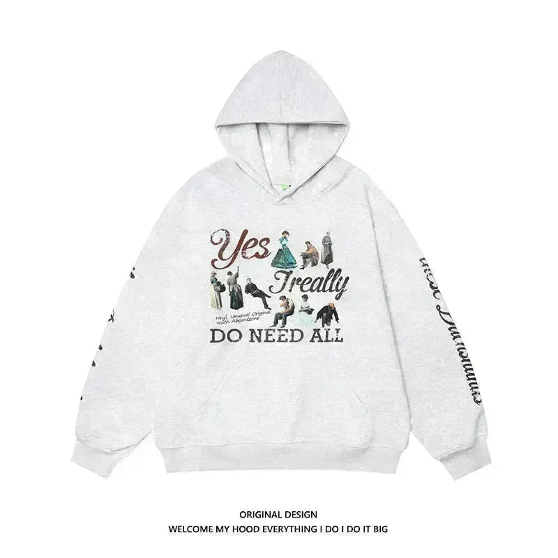 American Retro Washed Distressed Cartoon Letter Print Pullover Hoodie Sweatshirt - EX-STOCK CANADA