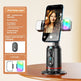 Smartphone with a ring light on a stand, surrounded by text and icons on an orange background.