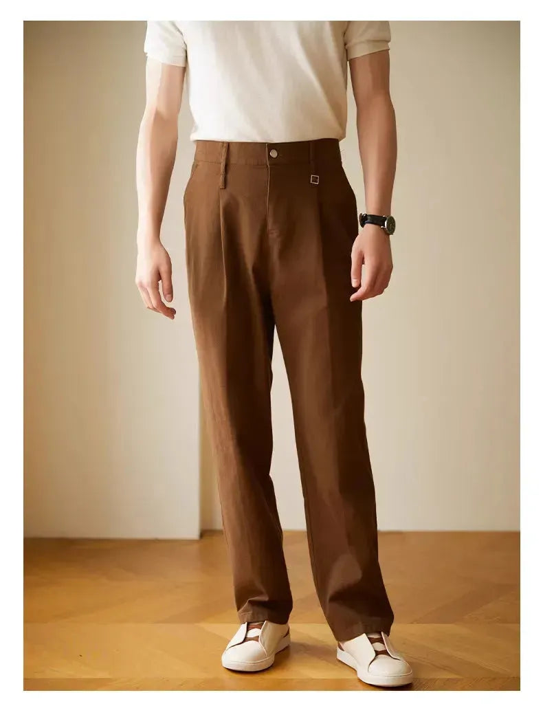 Retro Fashion Men High waist Pleated Loose Straight Leg Trouser - EX-STOCK CANADA