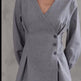 Gray asymmetrical button top and wide-leg pants set