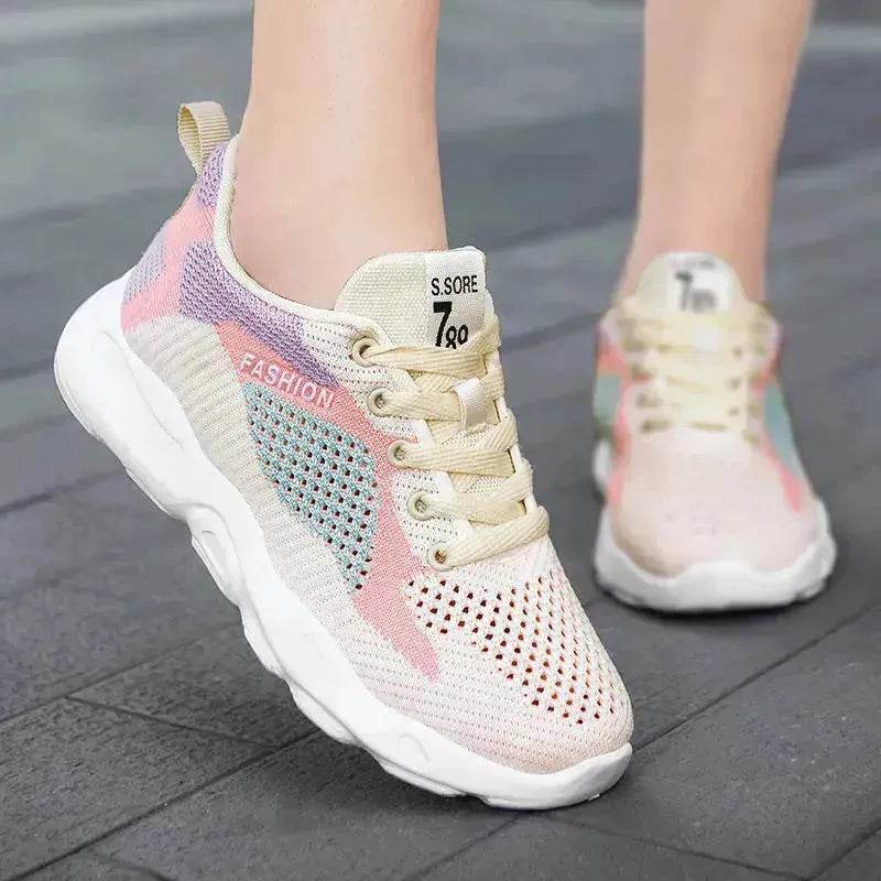 Casual Colorblock Lace-up Sneakers Girls Versatile Breathable Lightweight Walking Running Shoes - EX-STOCK Canada