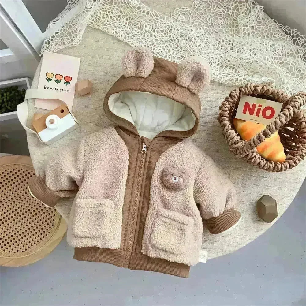 Children's Winter Jacket Korean-style Cute Bear Plus Velvet Cotton-padded Coat - EX-STOCK CANADA
