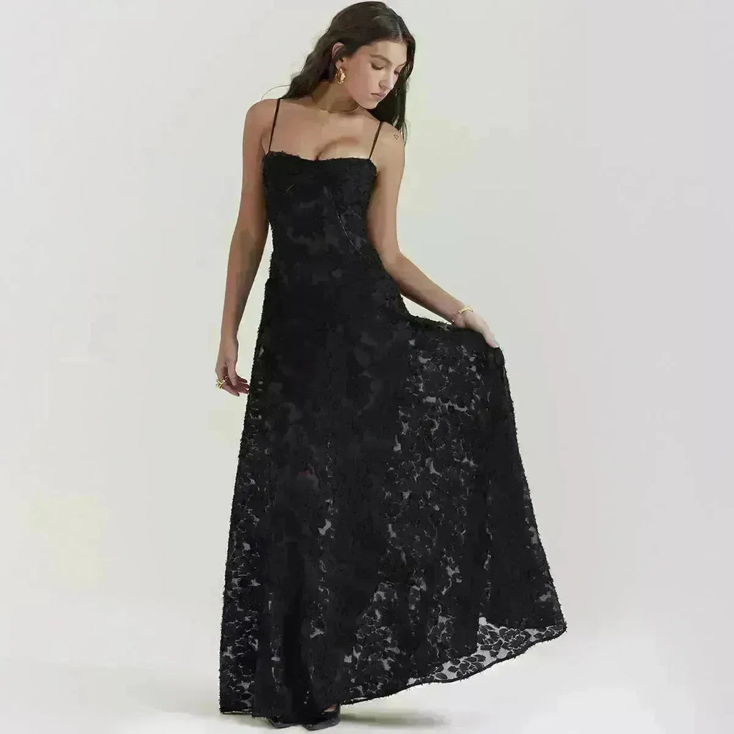 Fashion Suspender Lace Long Dress Summer Strapless Collar Elegant Evening Dresses For Women - EX-STOCK CANADA