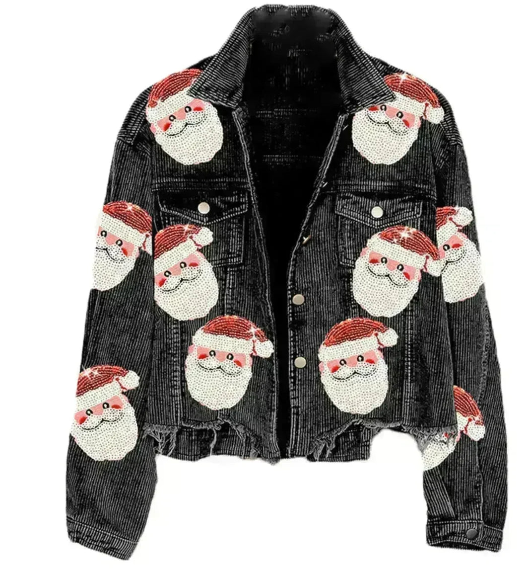 Women Christmas Corduroy Rugby Sequined crop Jacket - EX-STOCK CANADA