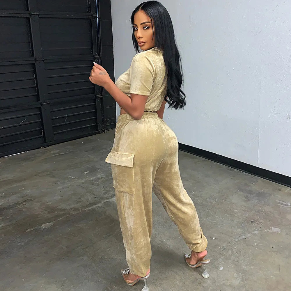 2pcs Fashion Velvet Athleisure Outfit set sweatsuit women - EX-STOCK CANADA