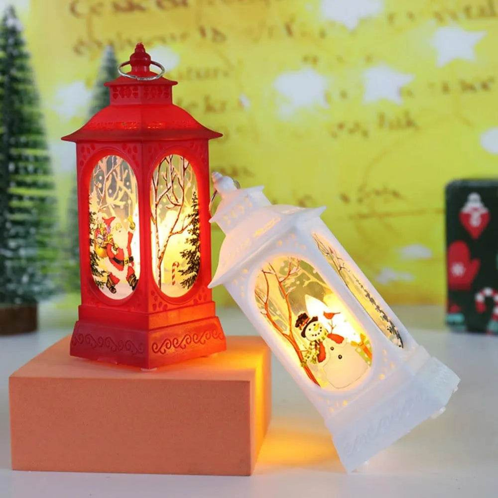 Christmas Candles Light Led Snow Deer Lantern Light Vintage Castle Santa Snowman Hanging Lantern Lamp New Year Party Decoration - EX-STOCK Canada
