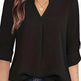 Chic Solid V-Neck Blouse - Fashionable Simplicity For Women - Relaxed Casual Long Sleeve Style - EX-STOCK Canada