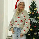 Christmas Sweater Women Cute Cartoon Santa Print Knit Sweater Winter Tops - EX-STOCK CANADA