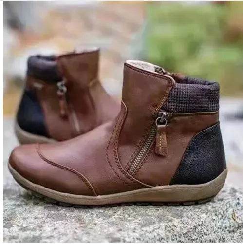 Winter Leather Stitching Flat Bottom Martin Boots With Zipper Plus Size - EX-STOCK Canada
