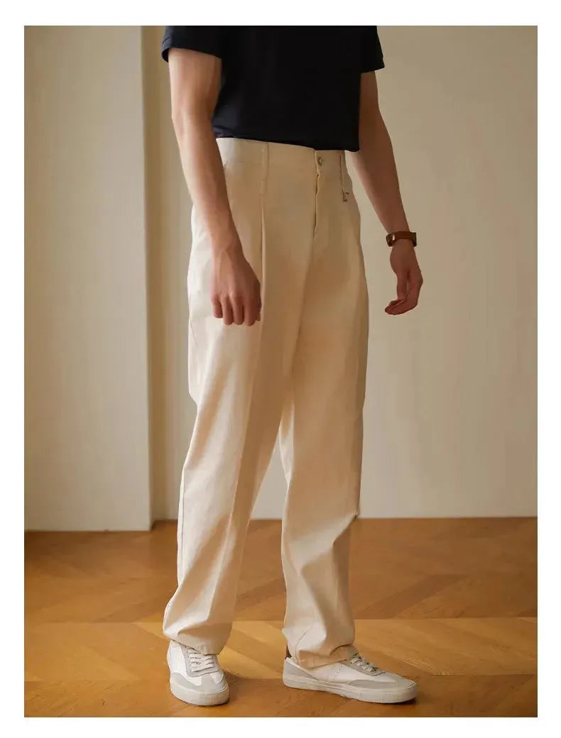 Retro Fashion Men High waist Pleated Loose Straight Leg Trouser - EX-STOCK CANADA
