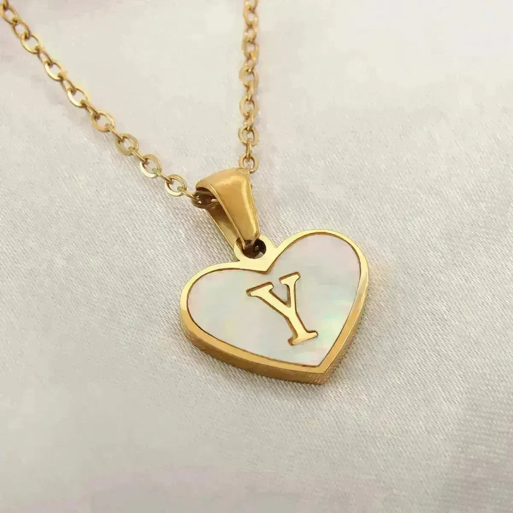 26 Letter Heart-shaped Necklace White Shell Love Clavicle Chain Fashion Personalized Necklace For Women Jewelry Valentine's Day - EX-STOCK CANADA