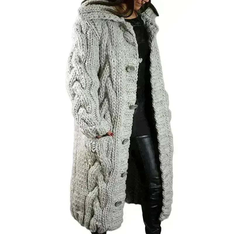 Chunky Long Knitted Hoodie winter Long Cardigan  sweater Jacket women - EX-STOCK CANADA