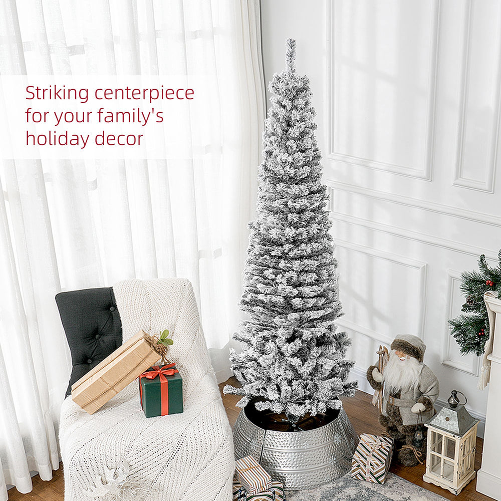 6ft Flocked Christmas Tree, Pencil Christmas Tree With Realistic Branch Tips, Folding Metal Stand, Black EX-STOCK Canada 