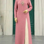 ArabWomen Plain Split Long sleeve Abaya Dress - EX-STOCK Canada