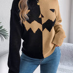 Fall And Winter Halloween Spooky Pumpkin Contrast Long Sleeve Pullover Sweater Women's Clothing - EX-STOCK Canada