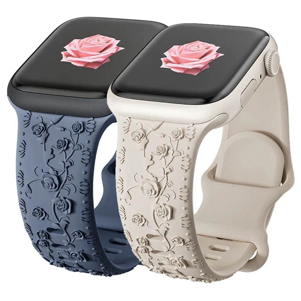 Embossed Rose Silicone Watch Strap - EX-STOCK Canada