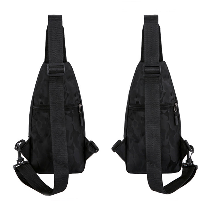 Black sling bag shown from two angles on a white background