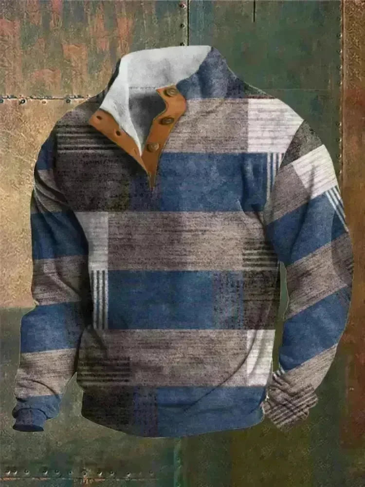 Half button Sweatshirt Men's Winter 3d Digital Printing Pullover Crew neck - EX-STOCK CANADA