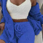 Winter Sexy Women Home Wear Suit Casual Pajamas Set Lady Female Soft Warm Long Sleeve Exposed Navel Vest Shorts Set - EX-STOCK CANADA