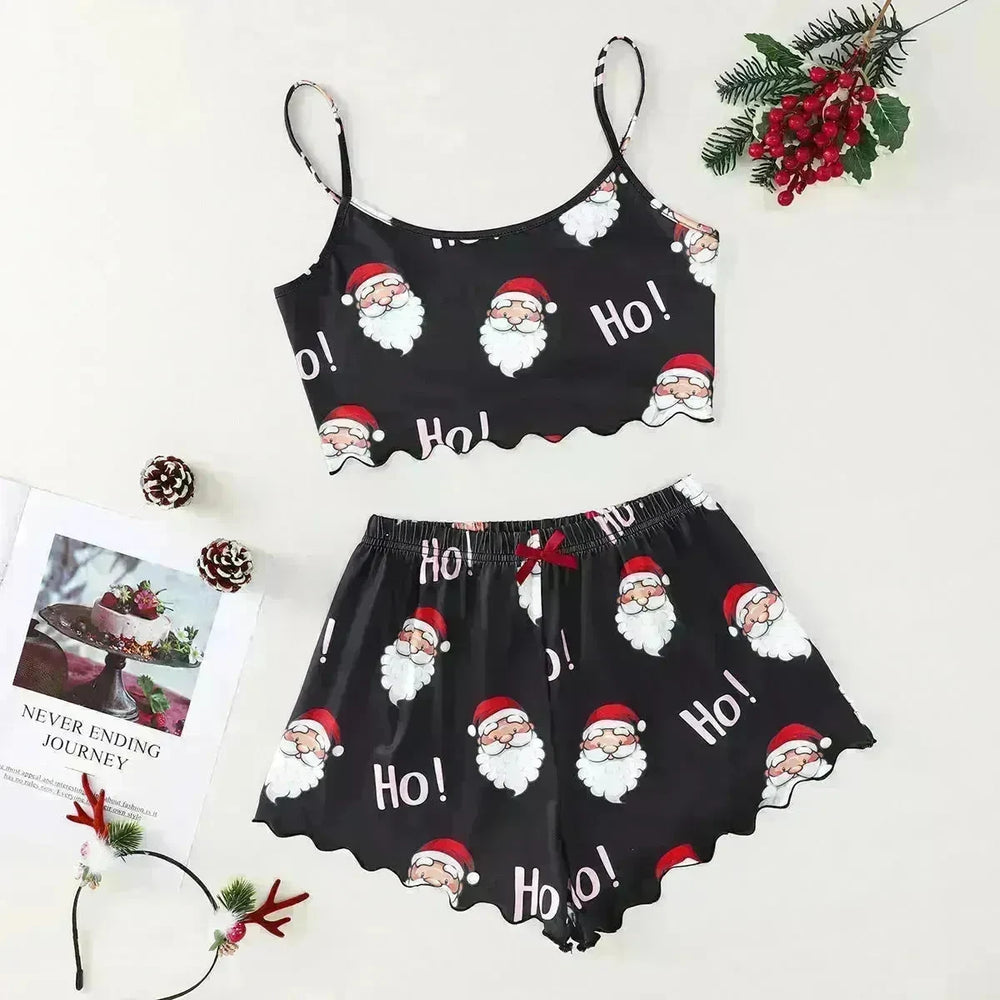 Christmas European And American Thin Pajamas Women's Sleeveless Shorts Milk Silk Simple Casual Two-piece Suit Homewear - EX-STOCK CANADA