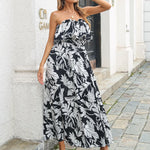 Women's Spring And Summer Casual Tube Top Floral maxi Dress beach travel resort dress - EX-STOCK CANADA