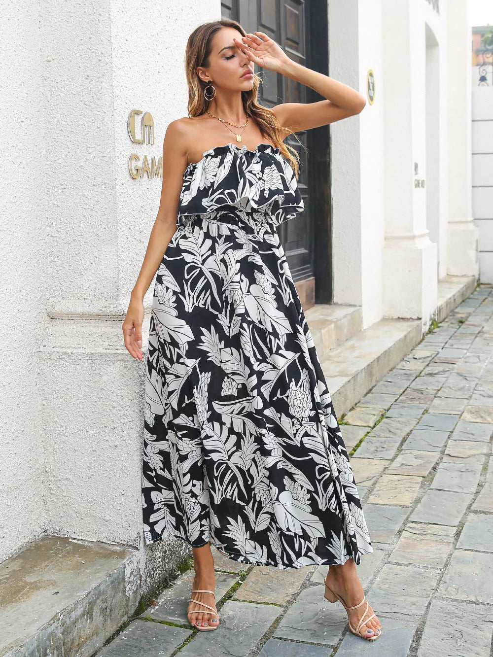 Women's Spring And Summer Casual Tube Top Floral maxi Dress beach travel resort dress - EX-STOCK CANADA