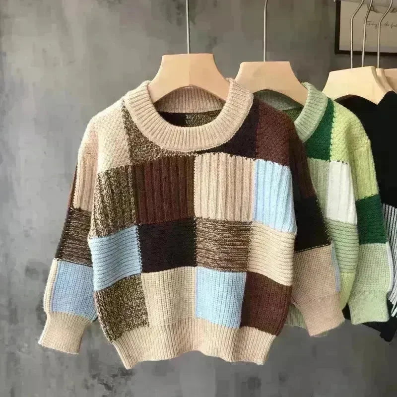 Kids Winter Thick Knitted Sweater top Crew neck Children - EX-STOCK CANADA