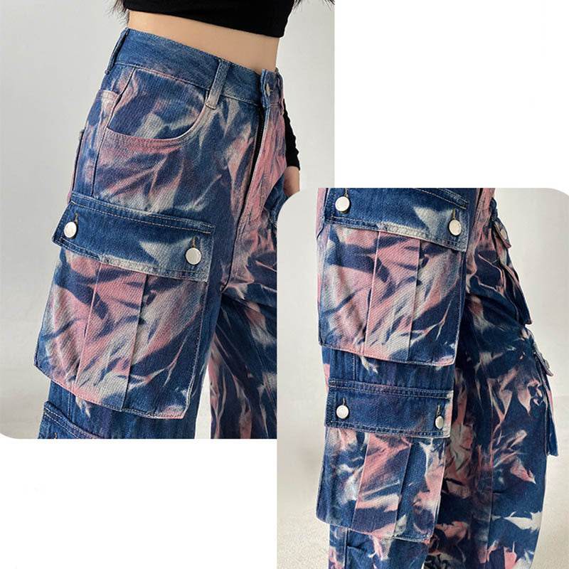 New Tie-dye Baggy CargoTrousers With Pockets Y2K Fashion High Waist Loose Wide Leg Pants Spring And Autumn - EX-STOCK Canada