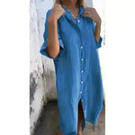 Women Loose Casual Half Sleeve Cotton Linen Buttoned down  Shirt Dress - EX-STOCK CANADA