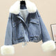 Furry Collar Denim Pie Overcoming Loose Plus Fleece Jacket Women EX-STOCK Canada 