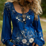 Grass And Flower Embroidered Linen Shirt EX-STOCK Canada 