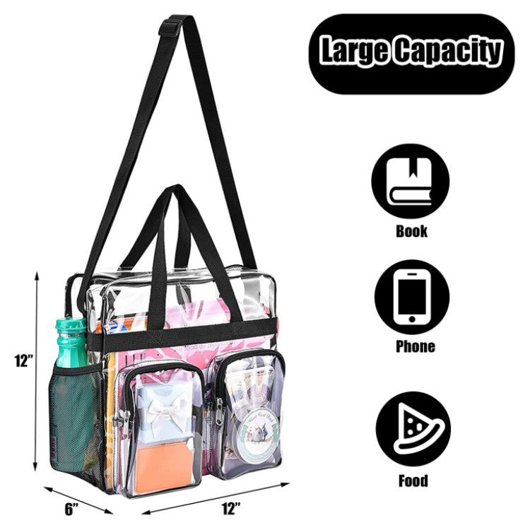 Clear PVC Multi-Pocket Tote & Crossbody Bag – Stadium Approved, Transparent Handbag for Women