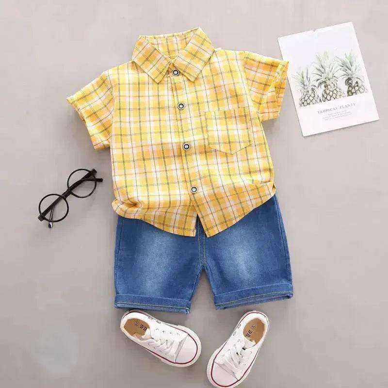 Children's Striped Shirt Denim Shorts Two-piece Set - EX-STOCK Canada