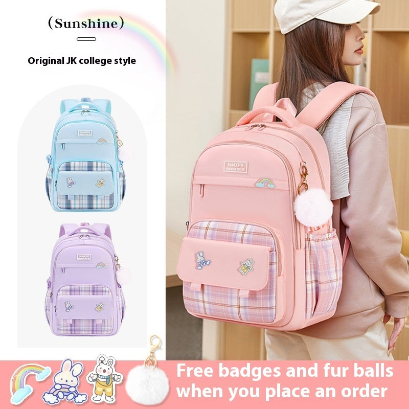 Primary School Student Schoolbag Girls' Plaid Backpack EX-STOCK